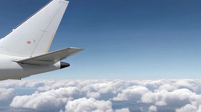Boeing 737 MAX Passenger Jet Flying in Blue Sky, Commercial Aviation Aircraft Perspective View, Modern Airliner with Winglets Above Clouds, Aerospace Industry Travel and Tourism Transportation.