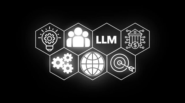 Animated brain icon with a chat symbol creates text. Represents a Large Language Model (LLM), AI chatbot, artificial intelligence, conversational .