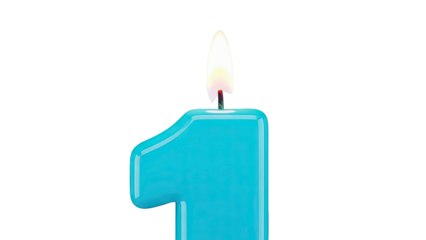 Bright Blue Number 1 Candle with Flame