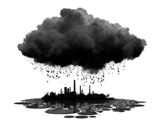 Industrial smokestack emissions isolated on transparent background