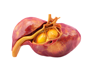 Detailed anatomy of a kidney isolated on transparent background