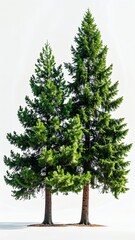 Two Evergreen Trees Standing Tall Against a White Background.