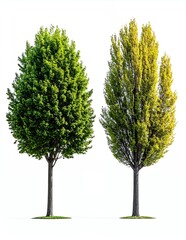 Obraz premium Two Trees - Green and Yellow Foliage on White Background.