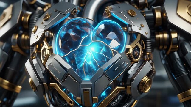 &ldquo;Mechanical heart constructed of titanium, silver valves, dark gold accents,