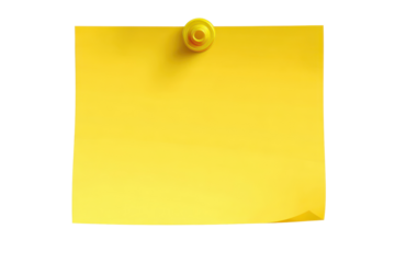 Yellow sticky note pinned on white background for reminders or messages in a workspace setting
