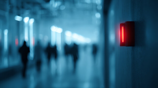 Security access control red light hallway office blur modern technology Security access control red light hallway office blur modern technology