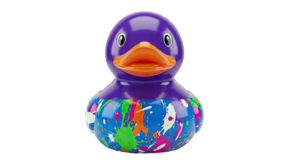 Purple Rubber Duck with Paint Splatter Design