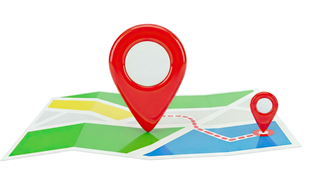 Navigation map with red pin markers - Powered by Adobe