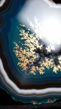 Abstract Agate Slice Showing Dendritic Inclusions, Mineral Geode, Crystal Macro Close Up