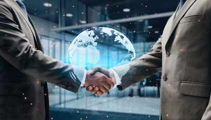 Business Partnership Handshake With Digital Global Network