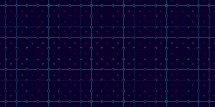 Hi-tech HUD interface pattern with blue square grid and digital dots on dark blue background. Futuristic user interface layout for technology design or tech dashboard. Vector illustration.