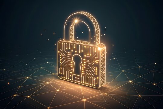 Digital lock and key security concept on technology background