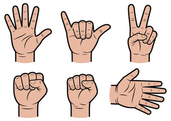 Fototapeta premium Hand Gestures Illustration Vector, Expressive Hand Poses for Sign Language and Communication, Cultural Meaning, Non-Verbal Signals, Educational Artwork.