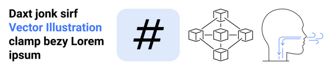 Obraz premium metadata tag sign, blockchain nodes, and human head with airflow concept. Ideal for digital technology, social media, blockchain, communication, health education, science simple landing page