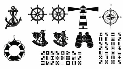 Nautical symbols and maritime equipment collection. © malika