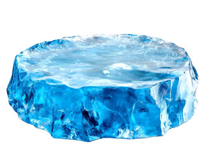 Round chunk of shiny glacial blue ice melts beautifully on transparent background