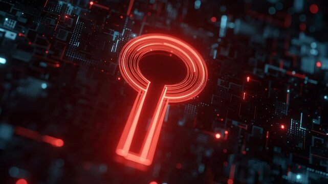 A futuristic golden key lies on a digital background in a video about technology
