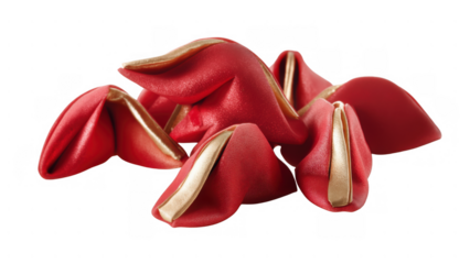 Red fortune cookies with gold accents grouped, AI, PNG