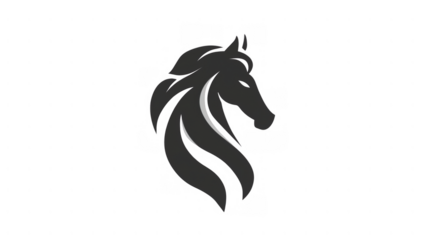Black horse head silhouette with flowing mane design, AI, PNG