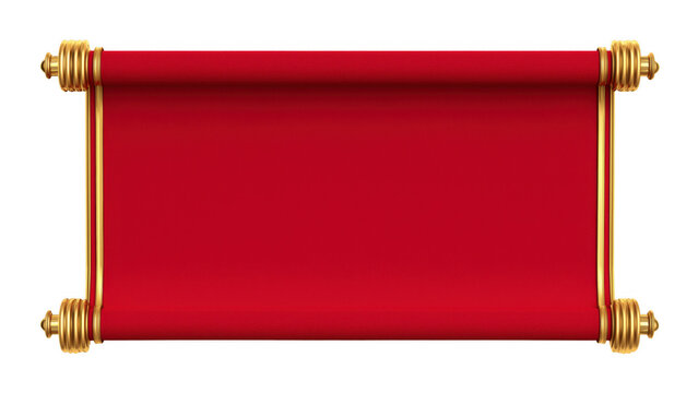Red scroll with golden ends, white background, AI, PNG