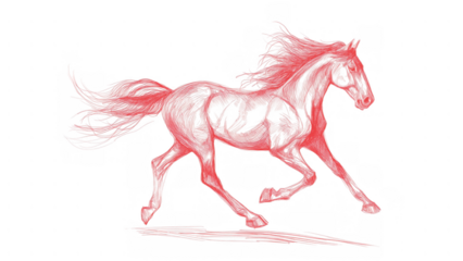 Red horse galloping with flowing mane and tail, AI, PNG