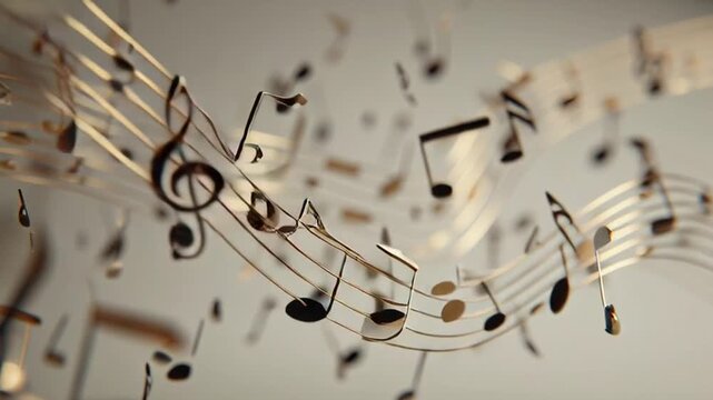 A video showcasing golden musical notes and staff on a dark background