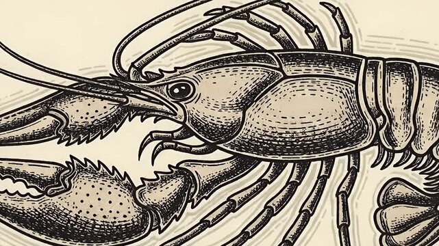 Vintage Lobster Stamp Animation Seaside Ocean Creature Illustration