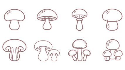 A collection of various mushroom illustrations in a simple line art style