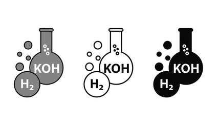 Chemical reaction illustration with beakers and bubbles in different colors