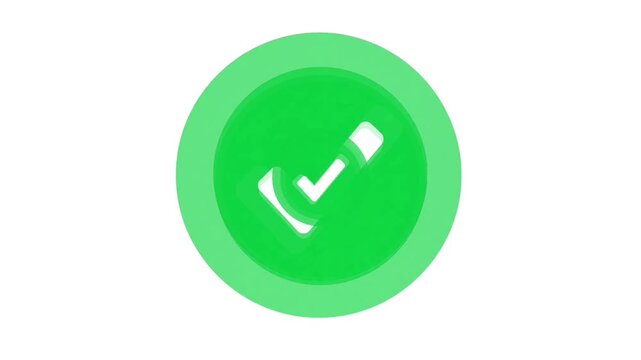 Animated Green Check Mark Icon on White Background. Success, Verified, and Approved Symbol.
