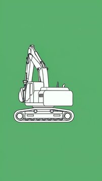 White Excavator Digging Motion Graphic Footage Green Background