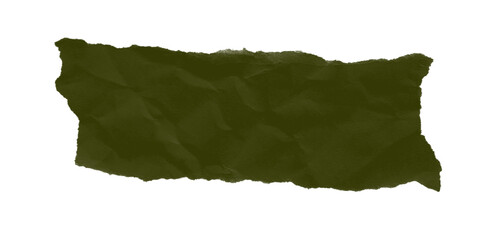 Crumpled Olive Green Torn Paper Texture Isolated on Black Background
