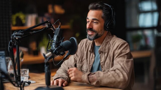 Young businessmen engage in discussion in a professional podcast studio setting during an afternoon session focused on entrepreneurship and innovation
