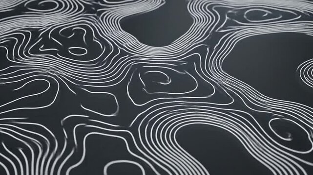 White contour lines weave across a dark surface, creating a topographic-like pattern