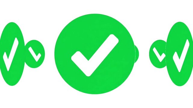 Animated Green Check Mark Icon on White Background. Success, Verified, and Approved Symbol.