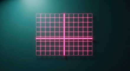 A vibrant pink neon grid illuminated against a dark teal background with a spotlight shining down