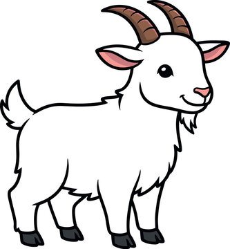 Cute cartoon goat vector illustration of a friendly farm animal character isolated on white for kids children design.