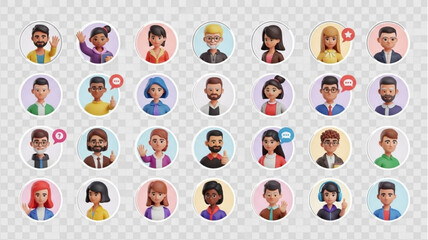 Diverse Group of Cartoon Avatars Representing People.