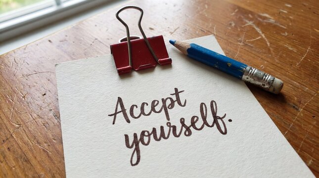 Empowering self-acceptance a creative desk scene in a bright room illustrating personal growth and reflection