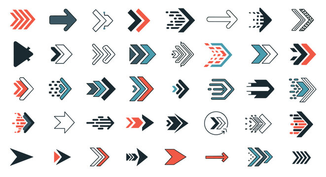 Extensive variety of stylized arrow icons in multiple colors and designs perfect for diverse directional and navigation needs.