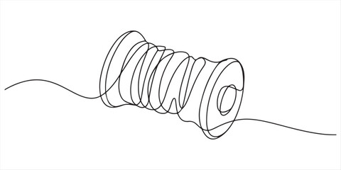 Continuous one line drawing of textile spool of thread. Spool of thread single line art vector illustration. Editable vector, Continuous one line drawing of sewing needle and thread spool, minimalist.