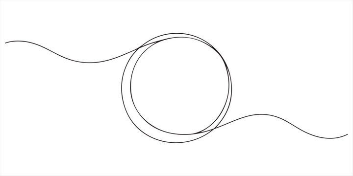 Continuous one line circle stroke, Hand drawn circle frame on white background, Continuous one line drawing of scribble black circle, Continuous editable line drawing of round frame. 