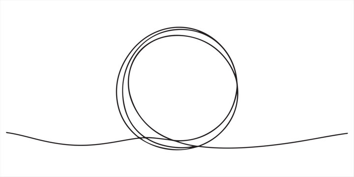 Continuous one line circle stroke, Hand drawn circle frame on white background, Continuous one line drawing of scribble black circle, Continuous editable line drawing of round frame. 