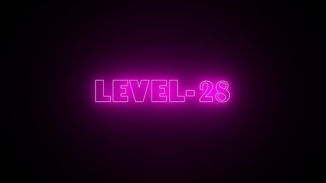 Abstract neon level 28 number 4k video animation. Level 28 neon text. Neon level up sign.