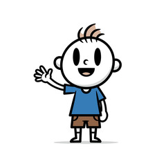 Obraz premium Happy Cartoon Boy Waving Hello, Friendly Child Character, Isolated on White