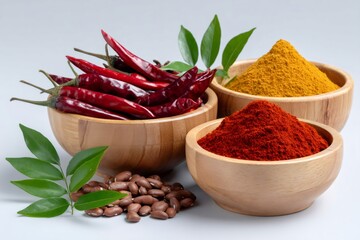 Dried chili, paprika powder, turmeric powder, and kidney beans