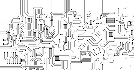 Abstract digital circuit board on an electric white technological background. Circuit board with connected lines and dots on an abstract digital motherboard. 