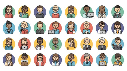 Diverse Group of People Avatars in Circular Frames.