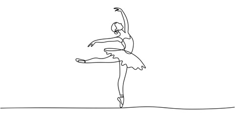 Continuous one line drawing of Ballet dancer. Single line drawing illustration of Female ballet dancer. Professional ballerina dancing ballet concept vector art. Doodle line illustration. © Sahor