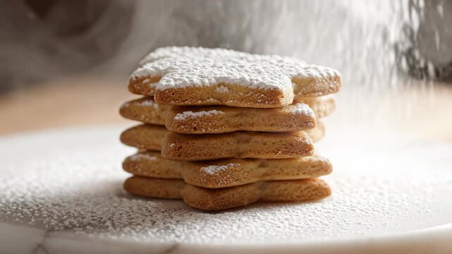 Biscuit Delight: A tempting stack of delicately crafted biscuits, adorned with a gentle dusting of confectioners' sugar.